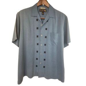 Nat Nast Y2K Silk Camp Shirt Men XL Rain Blue Black Embroider Retro Bowling Styl